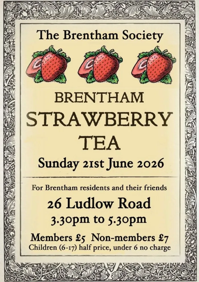Poster for the Brentham Society's Strawberry Tea on 21 June