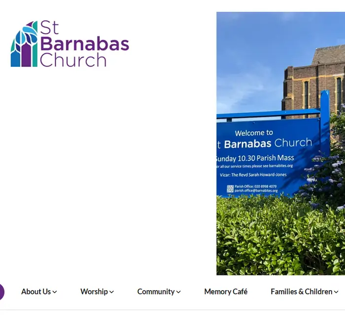 Screenshot of the current St Barnabas Church website homepage